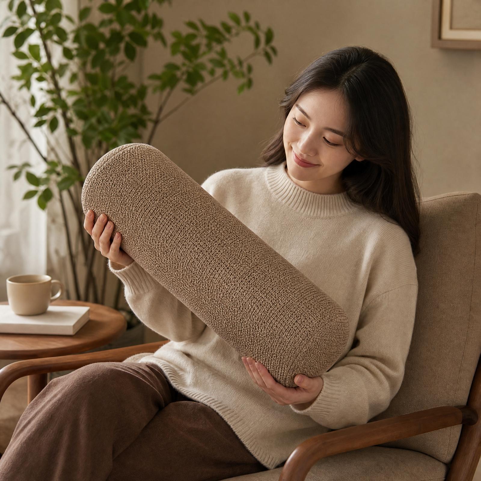 Bolster Cushion Round - Silindir Şeklinde Hafızalı Köpük Yastık, Yatak,