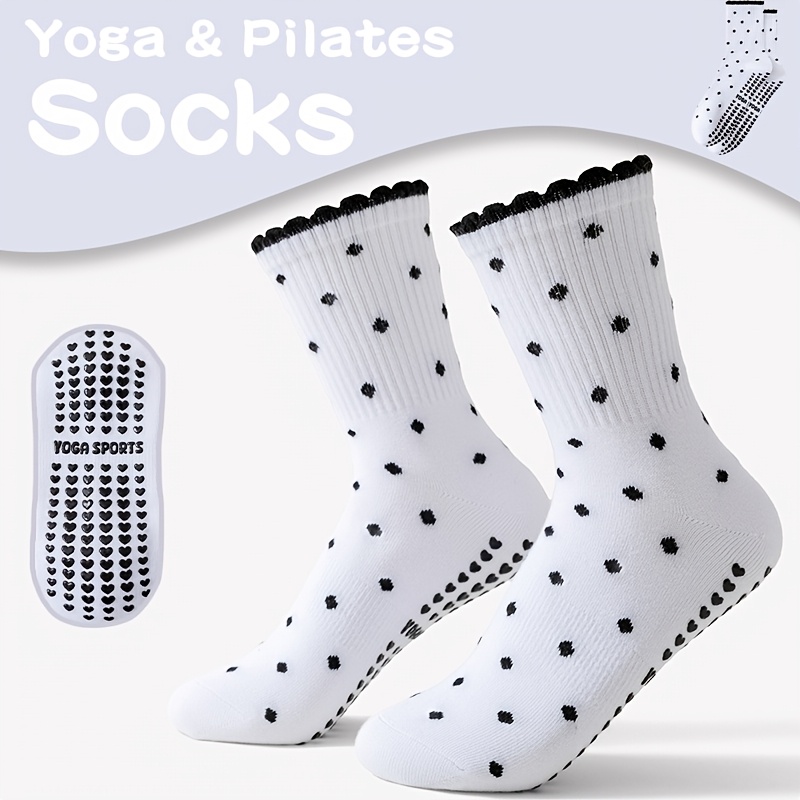 Pilates Yoga And Barre - Kadınlar için Beyaz Siyah Noktalı Kaymaz