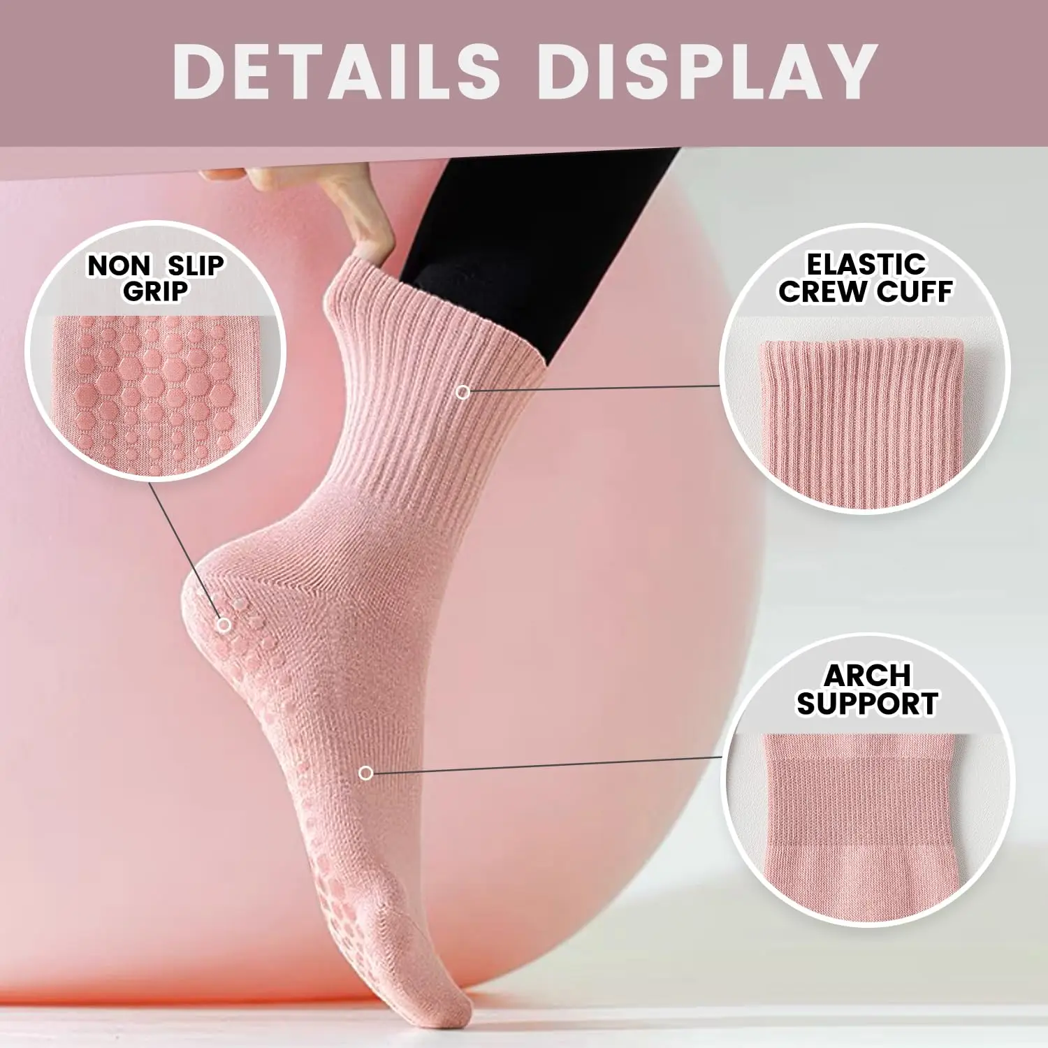 4 çift kadın yoga çorabı, düz  - Pilates & Yoga Elastic Band incelemesi ve fiyatı