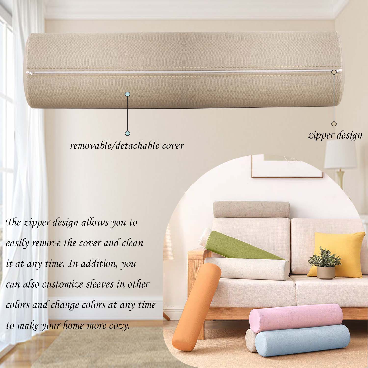 10 cm Çaplı Keten Silindir Des - Bolster Cushion Round incelemesi ve fiyatı